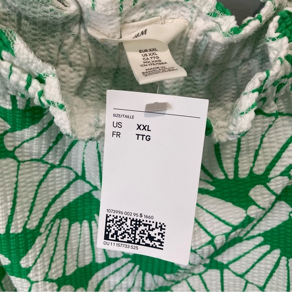 Seashell Print Strappy Green & White Sun Dress Smocked Ruffled Stretchy H&M XXL - Picture 8 of 10